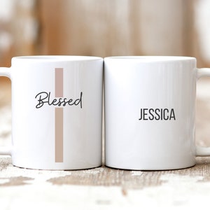 Personalized Christian Coffee Mug: Blessed Cross, Custom Name Gift