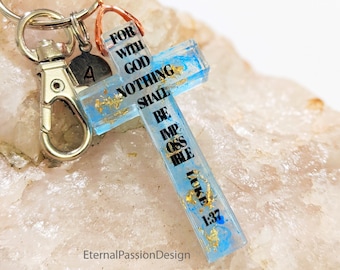 Resin Cross Keychain, Custom Initial  Bible Verse keyring, Christian Gifts For Women, Baptism Favors, Personalized Baptism Gift, Mom Gift