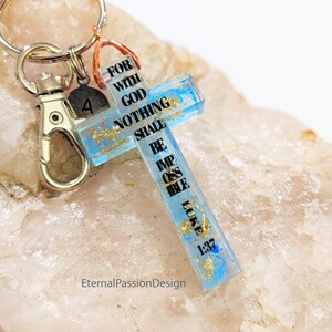 Resin Cross Keychain: Custom Initial, Bible Verse, Christian Gift