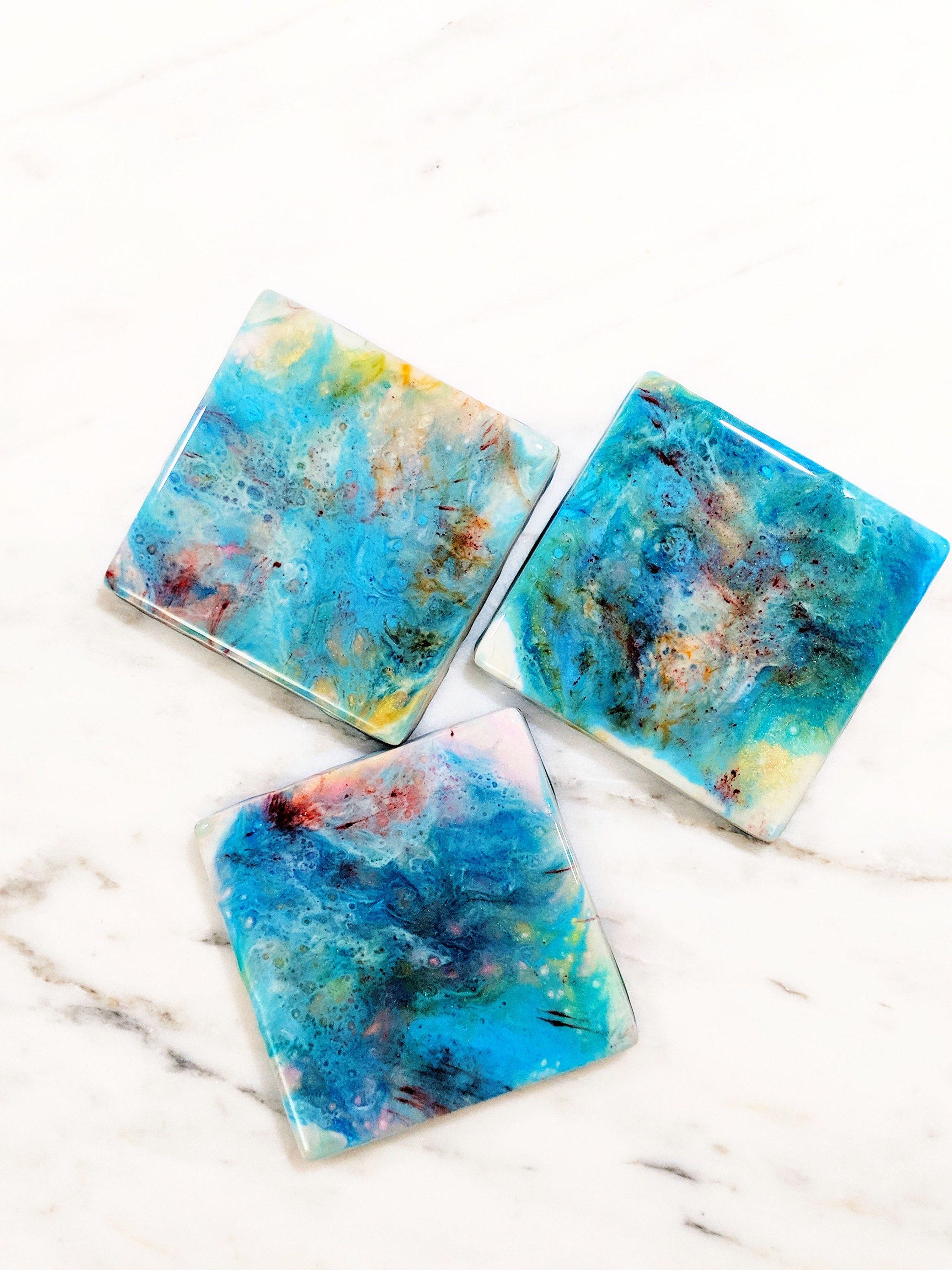Resin Ceramic Tile Drink Coasters Set Kitchen Decor Unique Etsy