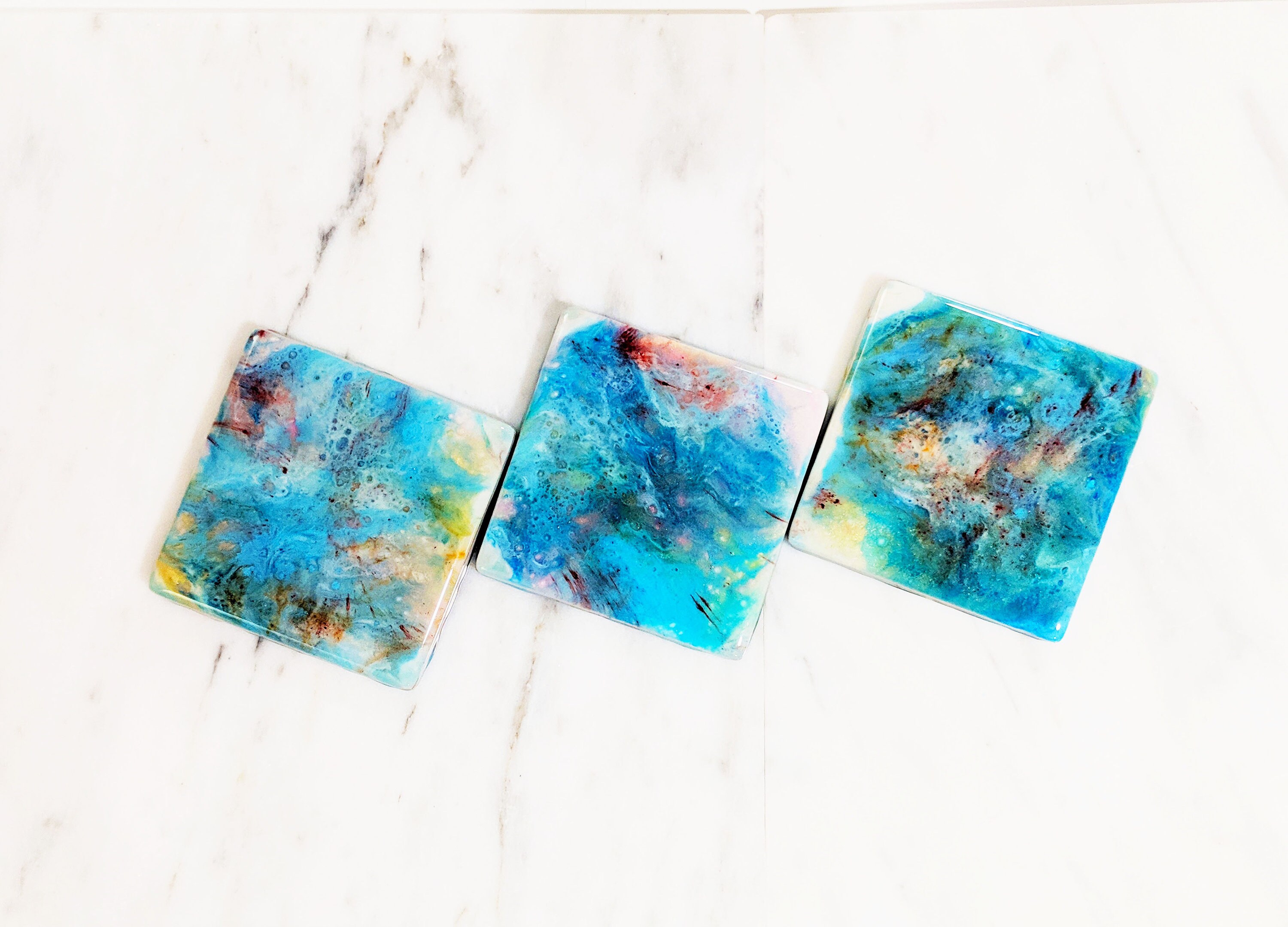 Resin Ceramic Tile Drink Coasters Set Kitchen Decor Unique Etsy