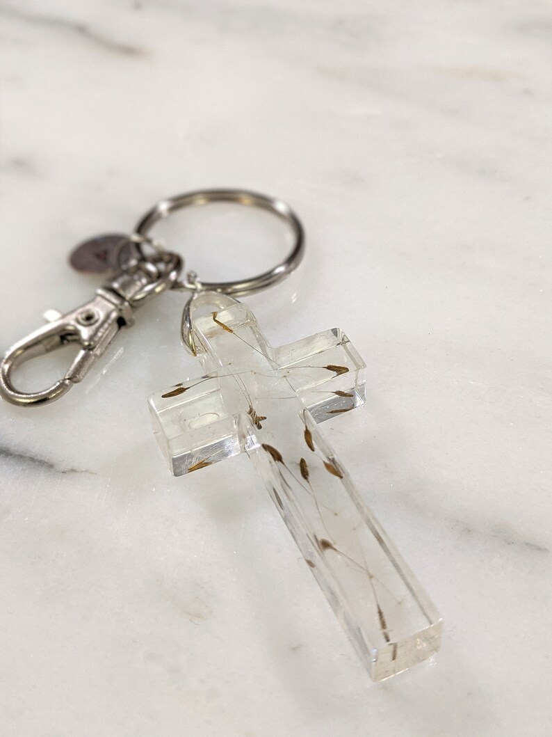 Resin Dandelion Cross Keychain Custom Initial Personalized Etsy