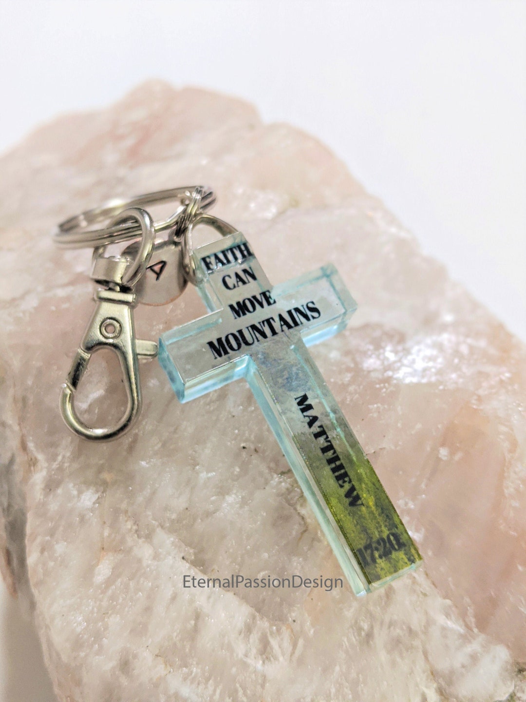 Bible Verse Resin Keychain Cross Custom Initial Key Chain Etsy