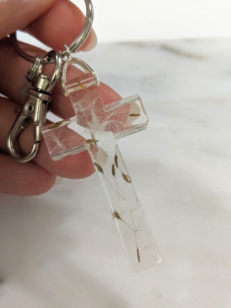 Resin Dandelion Cross Keychain Custom Initial Personalized Etsy