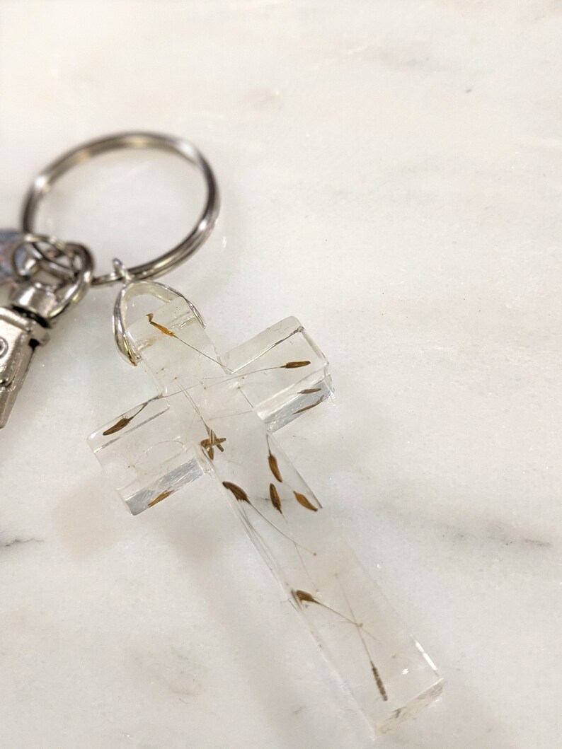 Resin Dandelion Cross Keychain Custom Initial Personalized Etsy