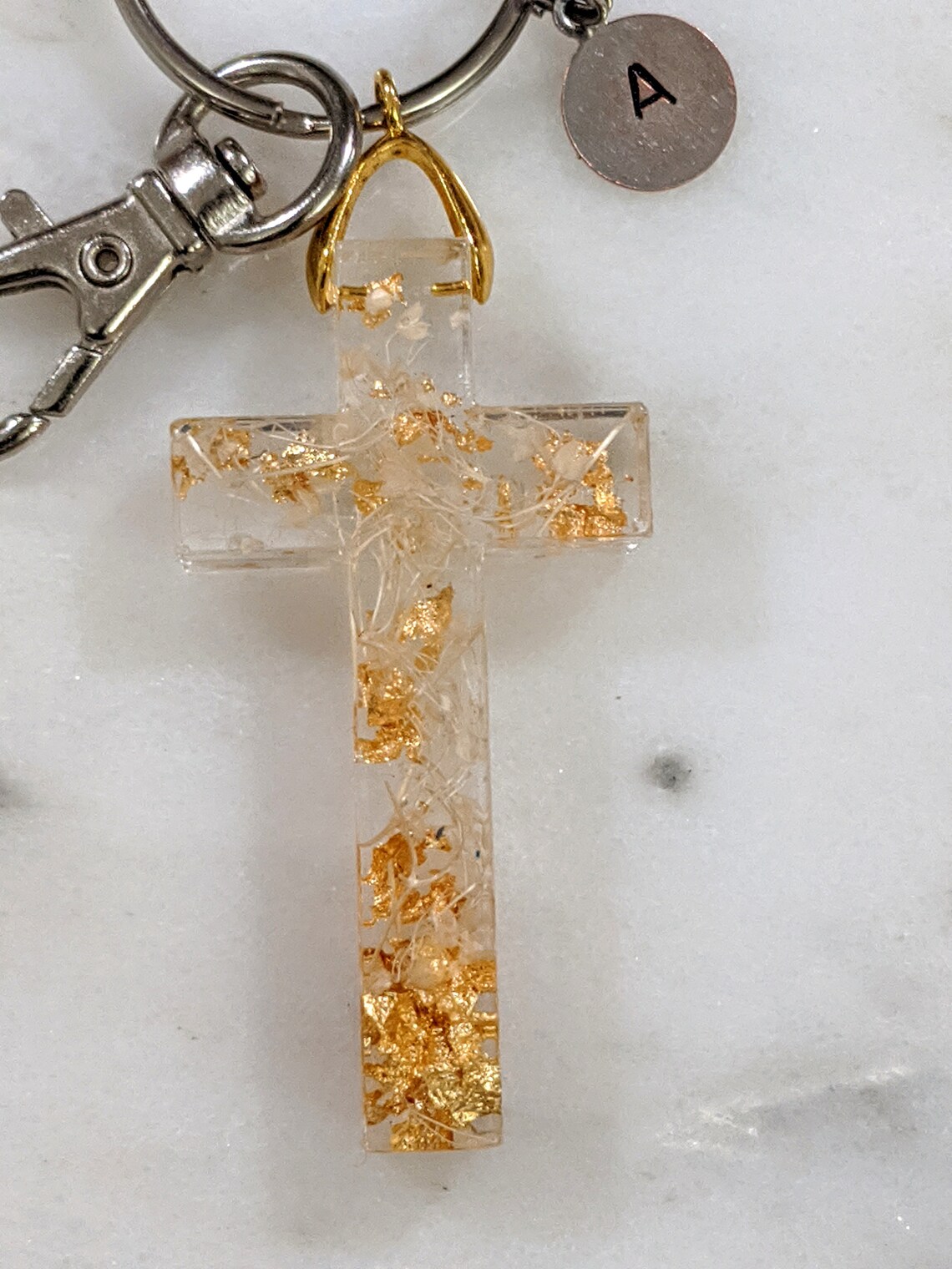 Resin Cross Personalized Keychain Custom Initial Pressed Etsy