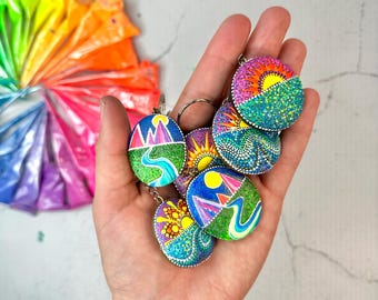 Painted river stone sunset keychain