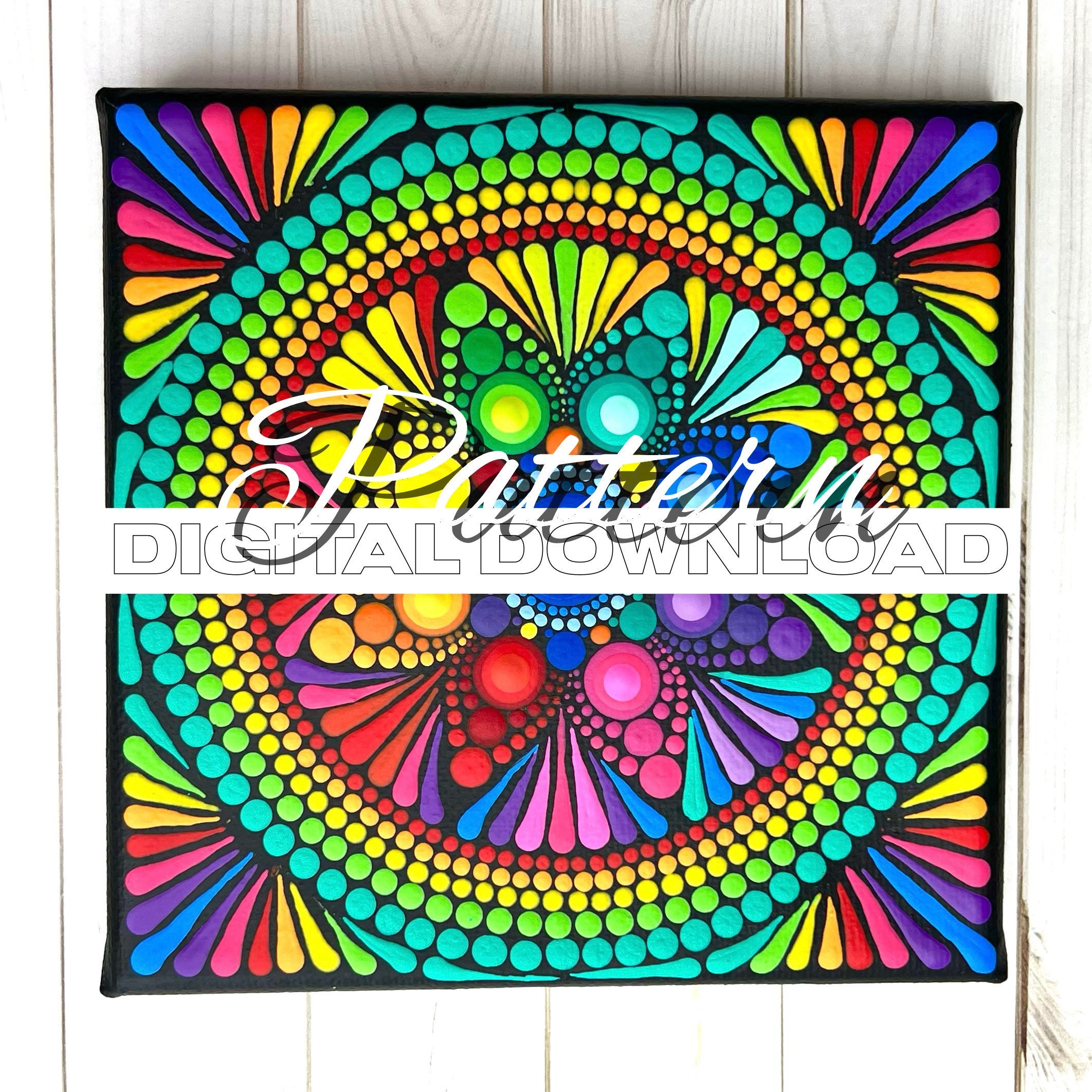 Kaleidoscope Mandala PATTERN-DIGITAL DOWNLOAD dot mandala pattern dot art tutorial step by step dot mandala painting rainbow dot mandala