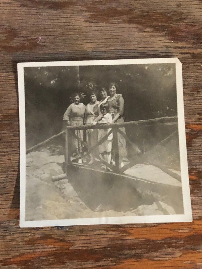 2 Antique Black /& White Photo Family Of 4 Adult Sisters and Boy On Lake In Boat;Landscape;Outdoors