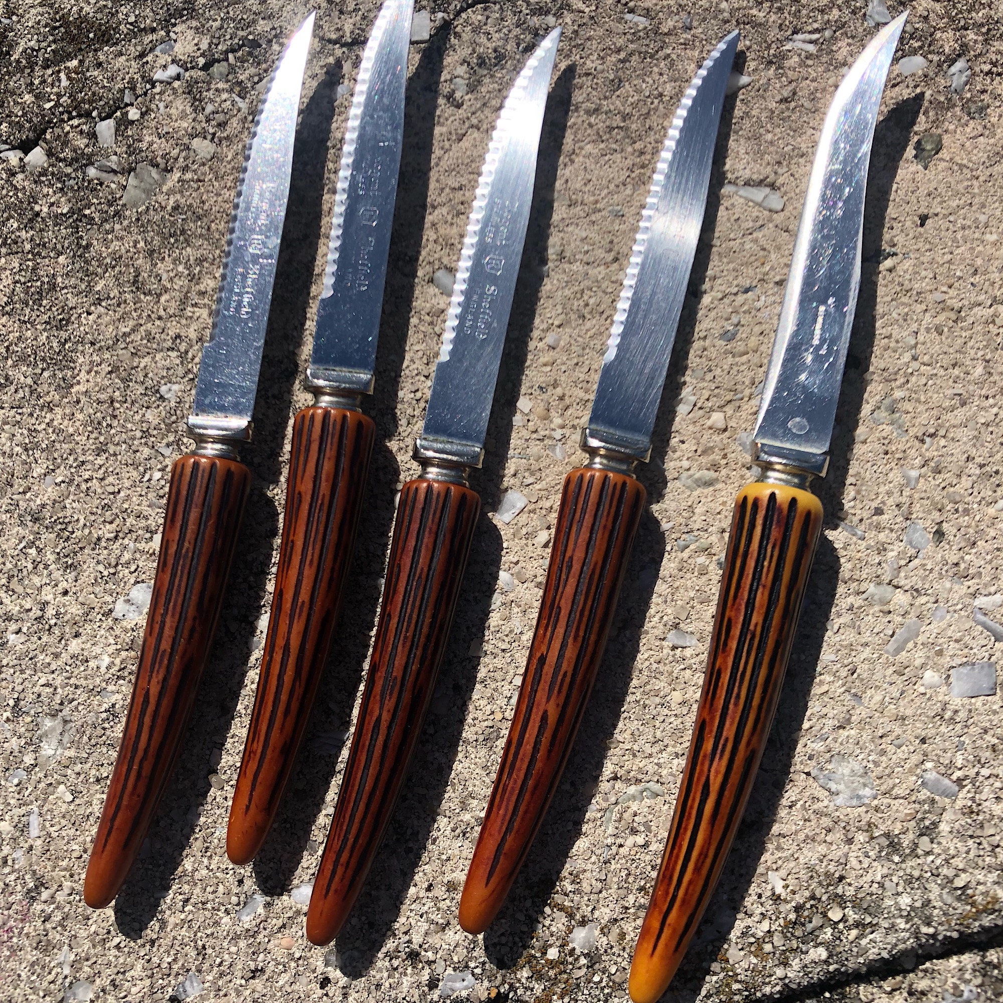 Stag horn knives Vintage group of 5 Stag horn knives Vintage group of 5
