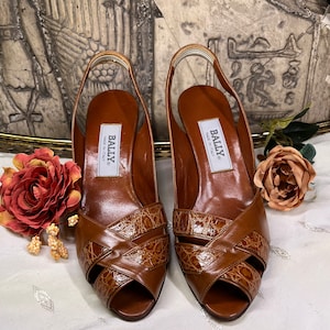 SALE! Sz 8.5 M Vintage High End Designer High Heel Shoes ~BALLY Italian Leather, Open Toed, Strappy Sling Back Shoes w Wood Bottom