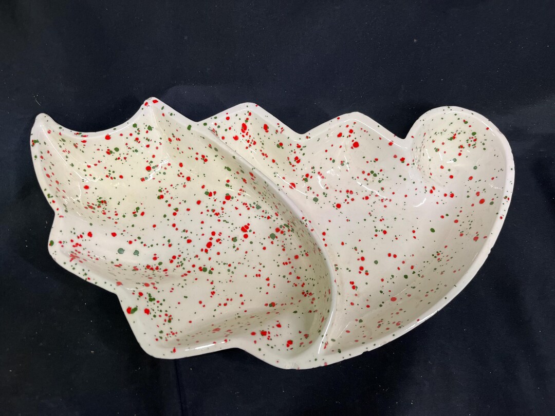 Vintage 1970s White, Red, & Green Ceramic Holiday Candy Dish Tray / 2 ...