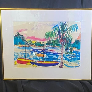 SALE! Vintage Framed Watercolor Seascape Painting by Eljay, 1994 ;Nautical / Beach Wall Art Decor