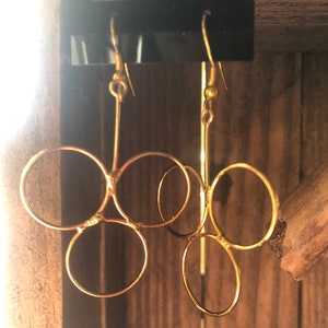 SALE!! Vintage Yellow Gold Plated Tri-Hoop Dangle Earrings