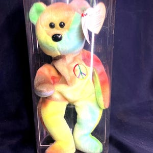 SALE! Rare Vintage 1996 Authentic Ty Beanie Baby “Peace Bear” PVC Plush Stuffy Toy #4053