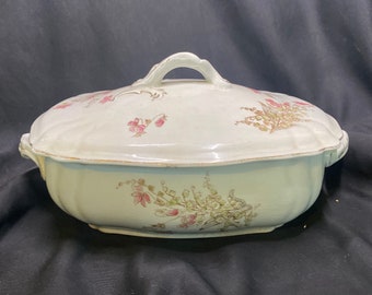 25% OFF SALE!! Antique Royal Ironstone Johnson Brothers , English China Covered Collectible Baking Dish w Flowers