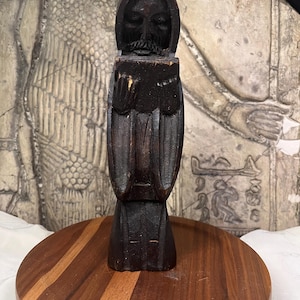Antigua figura de estatua de madera tallada a mano del monje Ora Et Labora de la década de 1900 de 9,5&quot;