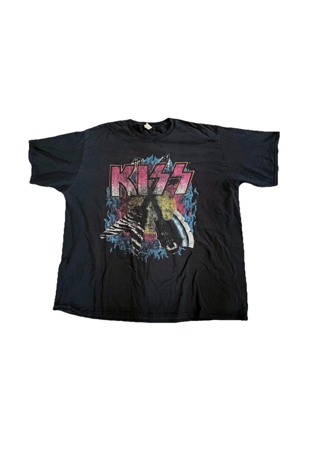 1980s Sz 2xlg Vintage Faded Black KISS Young & Wasted Graphic T