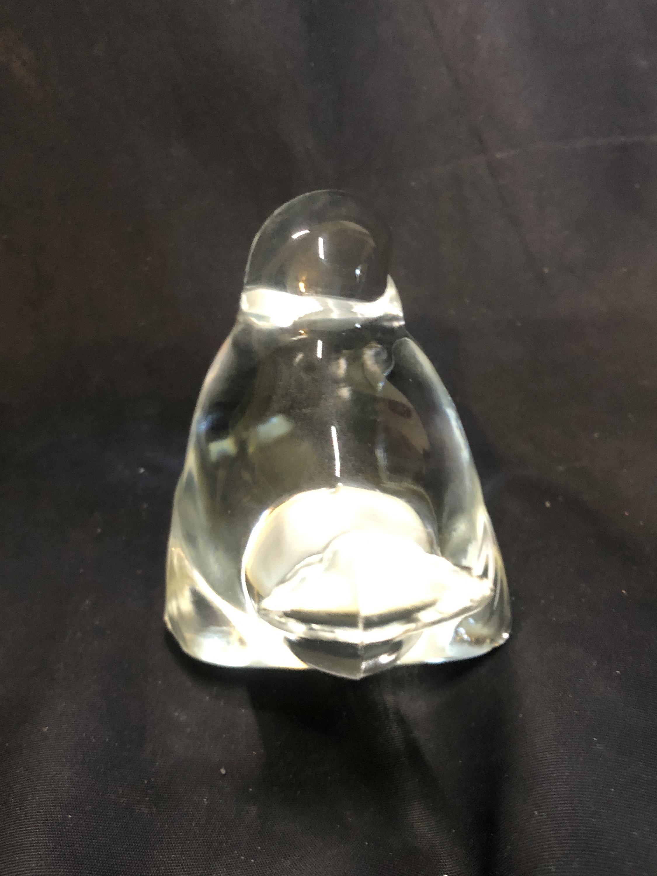 ヴィンテージサイン入りクリアアートガラスFENTON手吹き鳥の置物