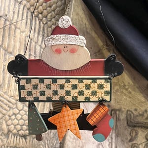 Vintage Christmas Ornaments ~Hand Carved & Painted Rustic 3D Santa Moveable Ornaments w Wire Hanger