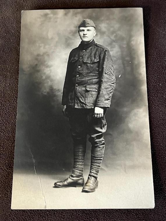 Antique WWI 1910s U.S. Army Soldier-full Uniform Black & White