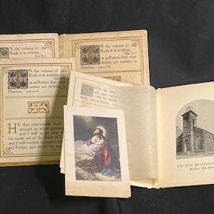 Lote de 4 tarjetas de membresía antiguas de la Primera Iglesia Presbiteriana, 1897-1908, firmadas por el reverendo y los miembros