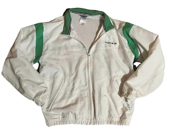 Sz M Vintage Unisex REEBOK Weiß & Grün Trainingsjacke, leicht, voller Reißverschluss, gefüttert