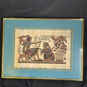 パピルス　ツタンカーメン エジプトのパピルス絵画 - ツタンカーメン (約 48x37 cm