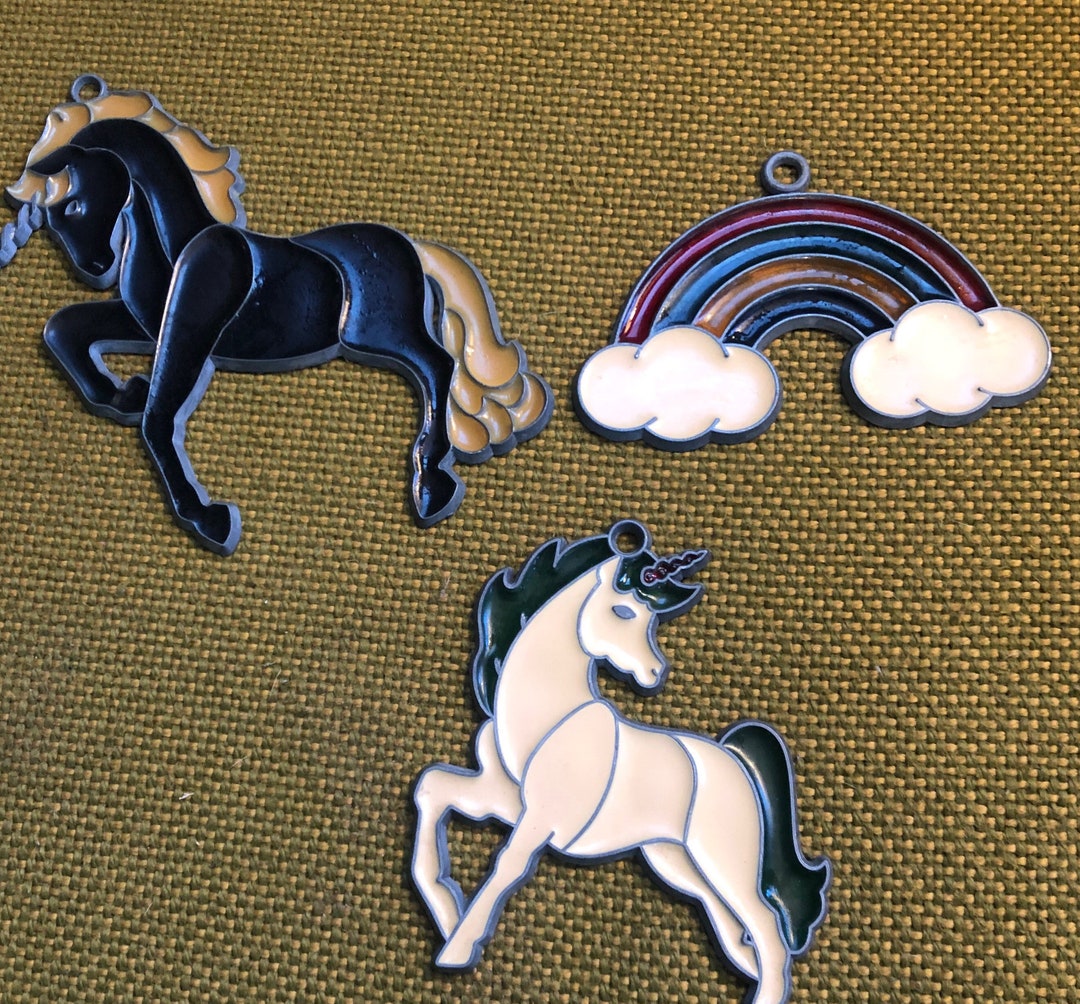 Lot of 3 Vintage Child Friendly Suncatchers 2 Unicorns & a Etsy