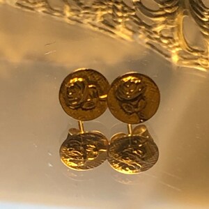 Vintage Gold Plated Molded Rose Flower Stud Pierced Earrings