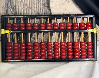 Antike LOTUS Flower Brand Holz Abakus mit Messingverzierung & Bambussprossen; Volks Republik China 1920er Jahre