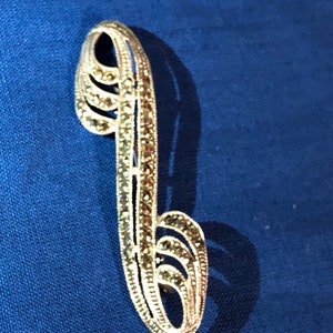 Unique Vintage Swirly Shaped Sterling Silver 925 & Marcasite Art Deco Brooch;Signed SU
