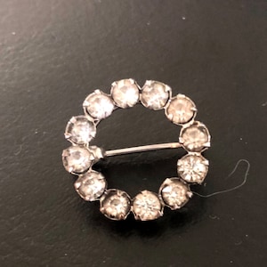 SALE! Small Antique Silver Plated Circle of Rhinestones Brooch Pin