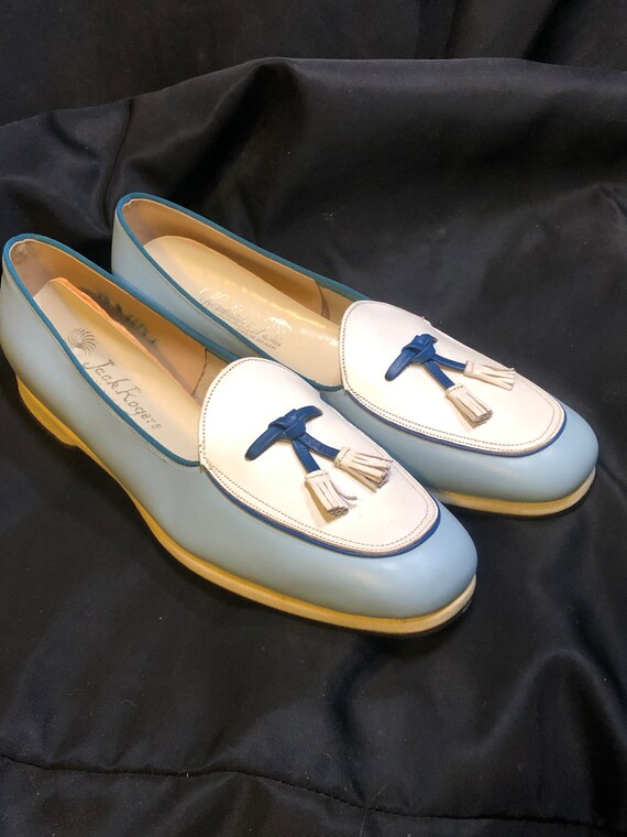 Sz 7.5 Vintage MCM Jack Rogers for Kormhauser of Palm Beach Blue Tassel Loafer Shoes