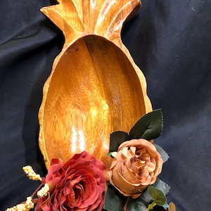 Vintage Hand Carved Solid Wood Pineapple Dish Bowl Decor