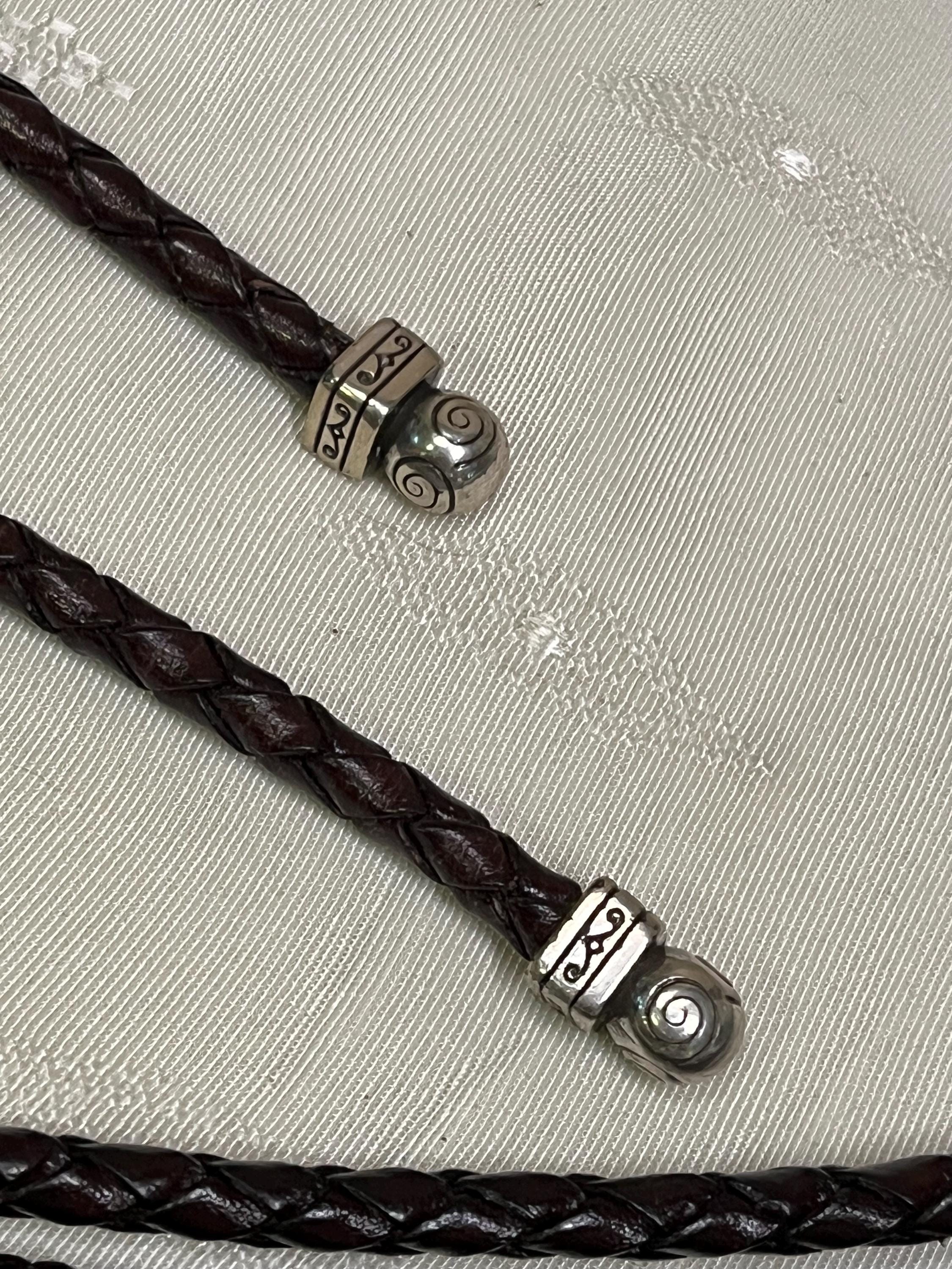 Y2K Era BRIGHTON Braided Leather Rope Bolo Belt w 3D Flower & Silver Metal Hardw Vintage Brighton Braided Leather Bolo Hip Belt Silver  main image 3