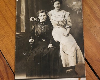 SALE! Antique Unused Sepia Postcard Photograph of 2 Gibson Girls / Victorian Women in Pretty Dresses /Old Photo