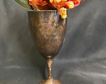 Vintage International Silver Co Silver Plated Wine Glass Goblet From Wedding 1985-Engraved