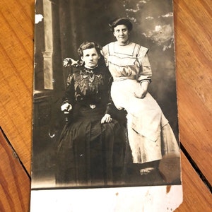 SALE! Antique Unused Sepia Postcard Photograph of 2 Gibson Girls / Victorian Women in Pretty Dresses /Old Photo