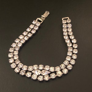 SALE!!  Vintage 7”  Parco Silver Plated Double Stranded Crystal Rhinestone Tennis Bracelet
