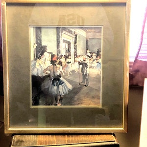 Vintage ‘The Ballet Class’ Litho Oil Painting by Edgar Degas printed in 80s Suede Matte & Framed