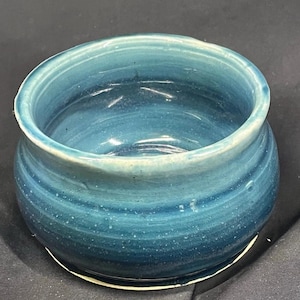 Vintage Blue Glazed Pottery Ceramic Bowl Signed TJH 4.5” Studio Pottery