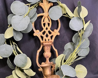 Vintage Molded Heavy Brass Art Nouveau Style Wall Candle Holder Sconce w Swirls