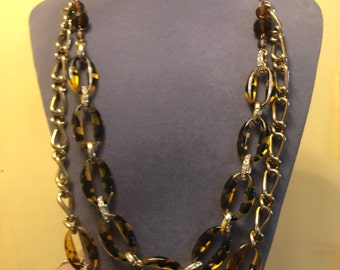 Long Collier Vintage En Celluloïd Style écaille De Tortue - Occasion Bon état D'usage