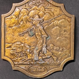 Vintage Coca Cola Fisherman Boy & Dog Bergamot Brass Works 1976 Signed Belt Buckle