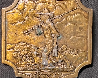 Zabytkowa klamra do paska Coca-Cola Fisherman Boy & Dog Bergamot Brass Works z 1976 r. z sygnaturą