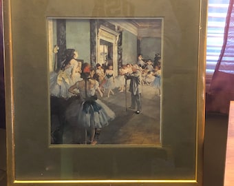 Vintage ‘The Ballet Class’ Litho Oil Painting by Edgar Degas printed in 80s Suede Matte & Framed