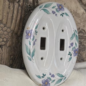 Vintage Pfaltzgraff Double Light Switch Plate Cover Blue April Flowers Pattern ~Porcelain