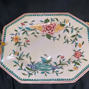 SALE! Vintage Floral Porcelain Ceramic Platter Serving Dish; Hand Painted in Portugal 12.5”x9.75”