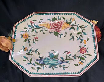 VERKAUF! Vintage Floral Porzellan Keramik Servierplatte; Handbemalt in Portugal 32cmx25cm